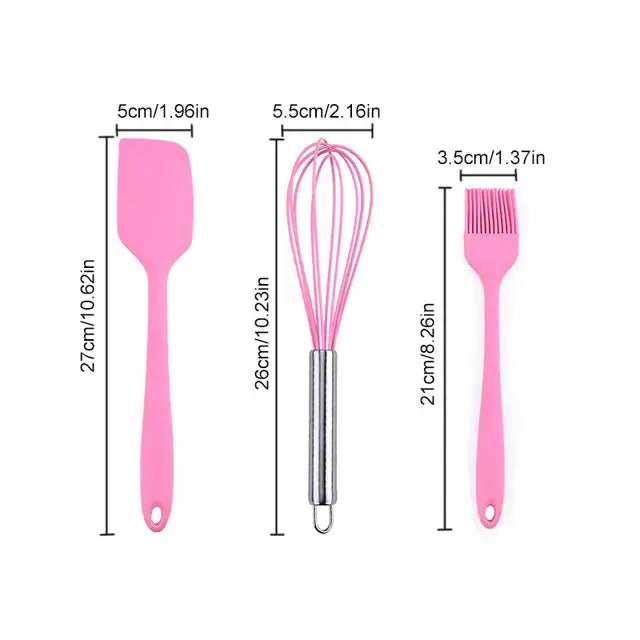 3-in-1 Silicone Kitchen Cooking Set – Spatula, Oil Brush & Whisk | Non-Stick Safe & Heat Resistant