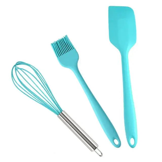 3-in-1 Silicone Kitchen Cooking Set – Spatula, Oil Brush & Whisk | Non-Stick Safe & Heat Resistant
