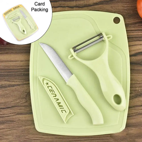Plastic Kitchen Peeler & Stainless Steel 3-Piece Knife Set Essential Kitchen Combo