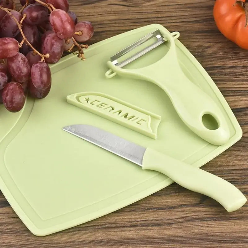 Plastic Kitchen Peeler & Stainless Steel 3-Piece Knife Set Essential Kitchen Combo
