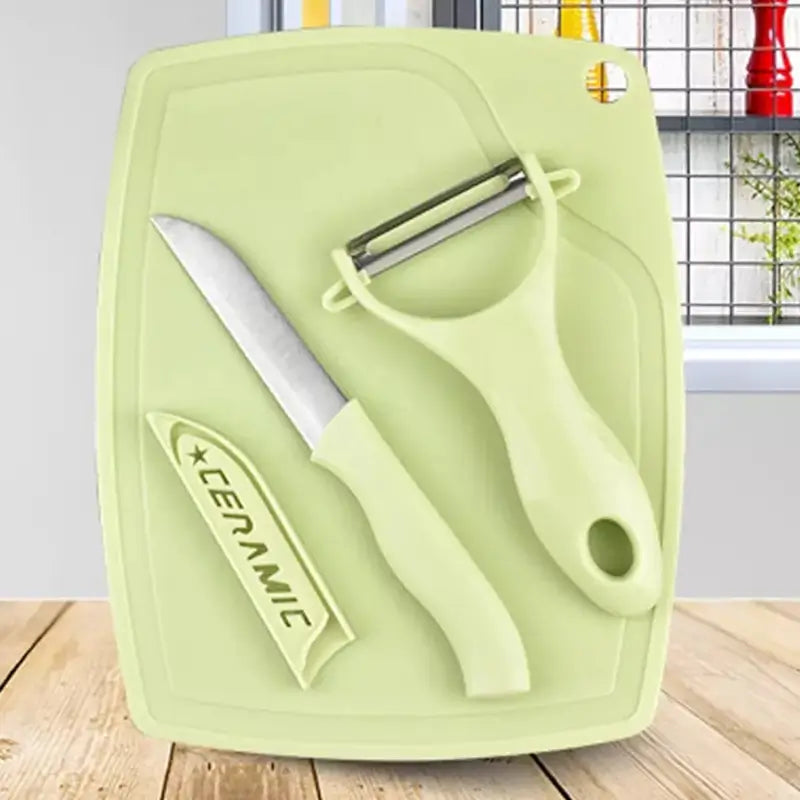 Plastic Kitchen Peeler & Stainless Steel 3-Piece Knife Set Essential Kitchen Combo