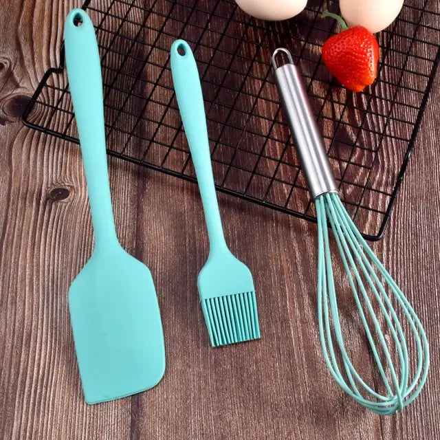 3-in-1 Silicone Kitchen Cooking Set – Spatula, Oil Brush & Whisk | Non-Stick Safe & Heat Resistant